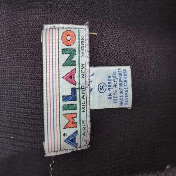 Vintage A'Milano Black Pink Ribbon Beaded Mock Neck Sweater Size Small - Picture 2 of 4